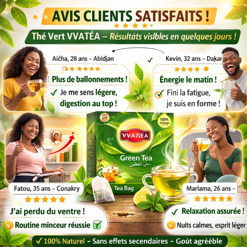 Thé Vert Naturel, Forme & Bien-être (VVATATEA) ( 1 carton = 50 sachets de thé vert)