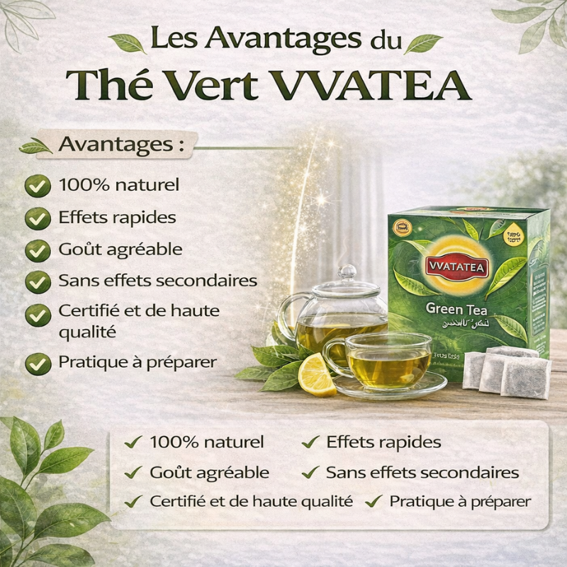 Thé Vert Naturel, Forme & Bien-être (VVATATEA) ( 1 carton = 50 sachets de thé vert)