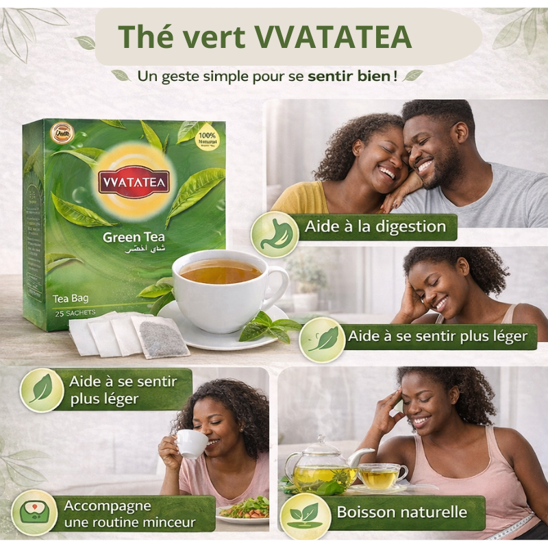 Thé Vert Naturel, Forme & Bien-être (VVATATEA) ( 1 carton = 50 sachets de thé vert)